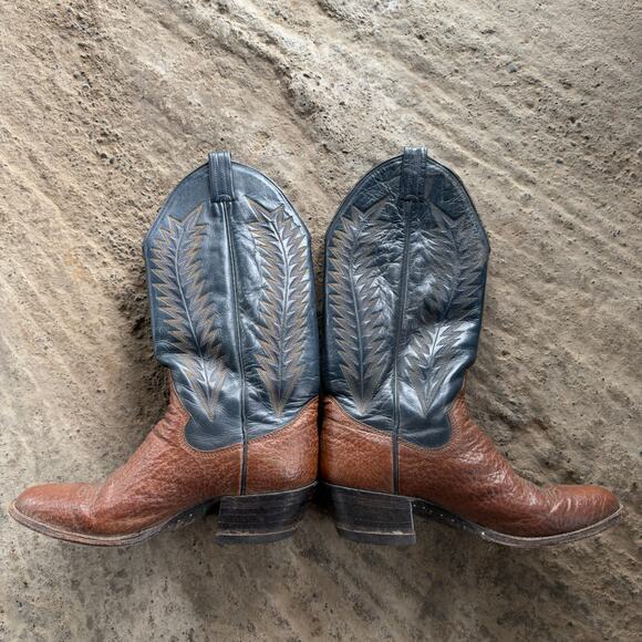 Vintage Brown Tan Leather Cowboy Boots Mens Size 7.5 D  display picture 2